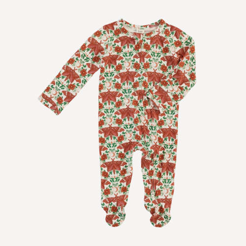 long sleeve two way zipper footie | rust moon moth | bamboo – kate quinn