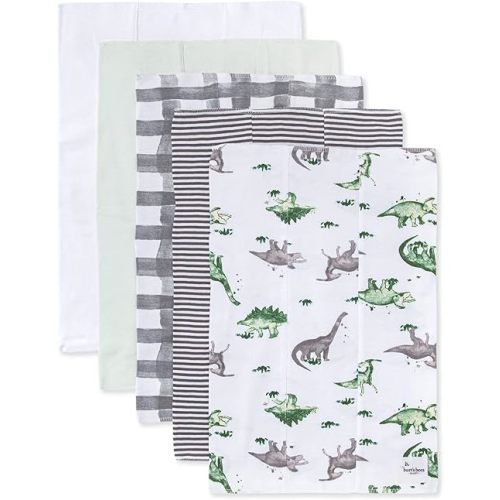 Burt's Bees Baby Organic Cotton Burp Cloths, 5-Pack, 17 x 12 Inches, Soft, Absorbent, Machine Washable, Happy Herbivores Solid Color