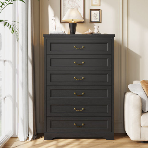 Winston Porter Farmhouse 6 Drawers Dresser For Bedroom, Wood Dresser Chest Of Drawer, Rustic Storage Dresser Organizer With Large Drawer And Vintage Handle For Bedroom Closet Hallway, & Reviews | Wayfair