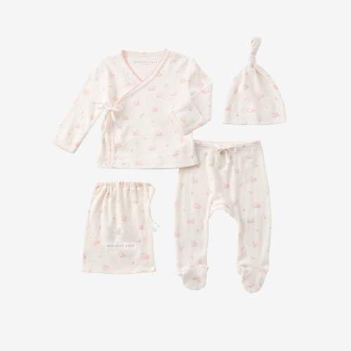Pink Swan Print Organic Cotton Pointelle Layette 3 Pc Gift Set – Elegant Baby