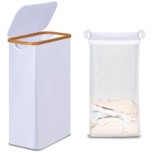 Generic Slim Laundry Basket with Lid, Narrow Laundry Hamper . Skinny Dirty Clothes Basket 75L White