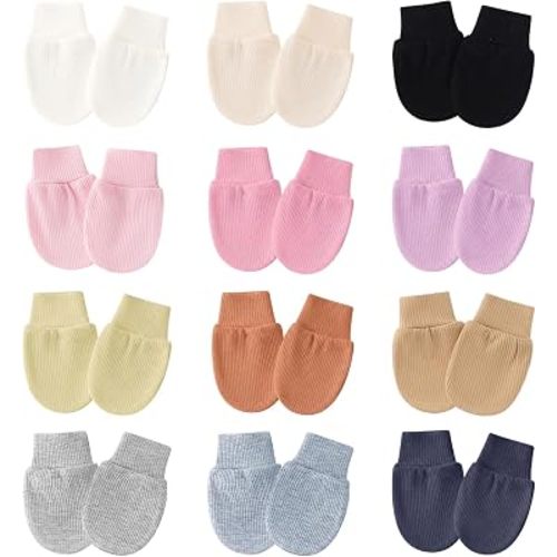 12Pairs Baby Mittens Newborn Set, No Scratch Baby Infant Mittens, Cotton Infant Gloves for 0-6 Months Boys Girls