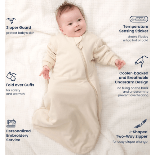 All Season Long Sleeve Sleep Sack 1.0 TOG - Organic Cotton & Camel Wool - Cream