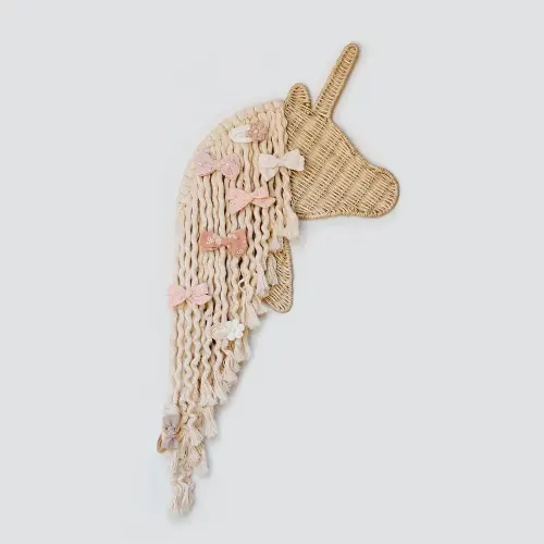 BEBE BASK Unicorn Boho Handmade Rattan Macrame Hair Bow Holder and Organizer for Girls