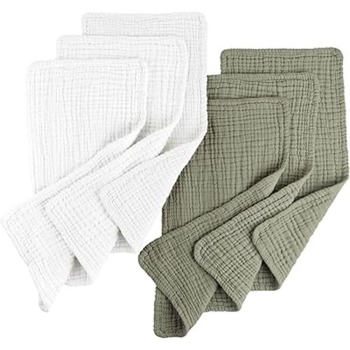 Konssy Muslin Baby Burp Cloths 6 Pack, Soft Absorbent 100% Cotton Burping Clothes for Newborns, Baby Boys and Girls, Unisex