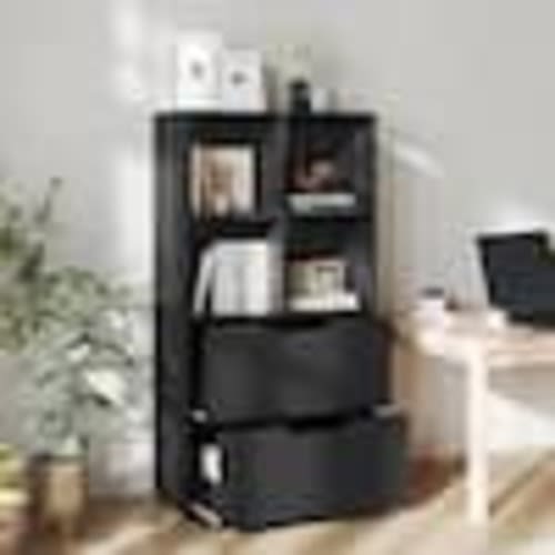 Costway 51 in. Tall Black Engineered Wood 5-Shelf 4-Cube Engineered Wood Standard Bookcase with 2 Drawers HCST10493