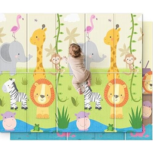 UANLAUO 71x59 Foldable Baby Play Mat for Floor - Thick Foam Kids Play Mat Playmats for Babies and Toddlers, Large Non-Toxic Tummy Time and Crawling Playmat, Reversible Portable Anti-Slip Floor Mats