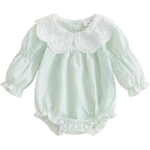 Sasaerucure Newborn Baby Girl Long Sleeve Romper Gingham Clothes Ruffle Collared Jumpsuit Top Bubble Outfit Fall Spring
