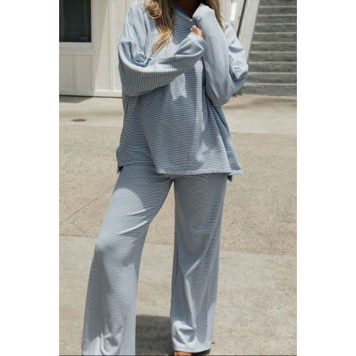 Campbell Striped ButterFleece Lounge Pants in Micro Nantucket Blue