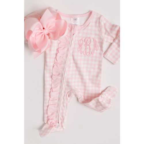 Baby girl coming home outfit, monogrammed newborn girl outfit, blanks pink gingham
