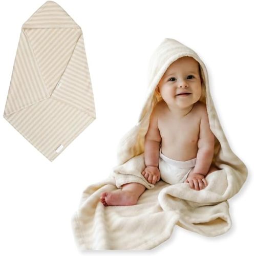 snuggle me Organic Hooded Towel, Newborn Bath Essentials Organic Towelling Cotton, 80cmx80cm, Extra Absorbent & Soft & Machine Washable Newborn Must Have Essentials (Natural)