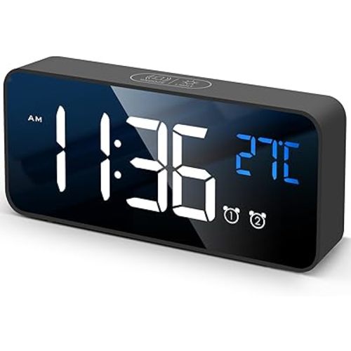 Digital Alarm Clock with Large Led Temperature Display, Portable Alarm Clock Digital, Snooze Time, Four-Level Adjustable Brightness Dimmer, 13 Music USB Charging Ports for Table Bedroom