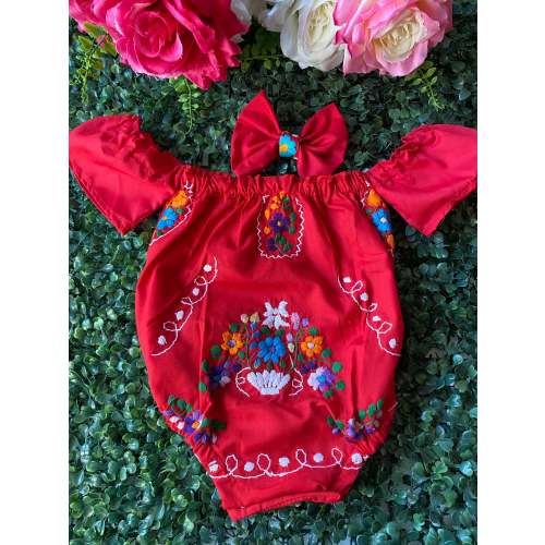 red shoulder off onesie