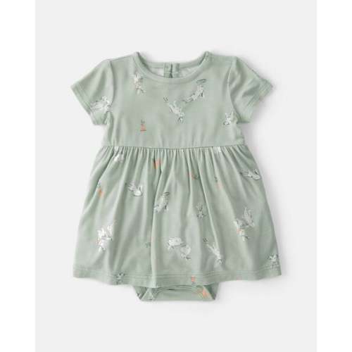 Baby Girl Easter Bunny PurelySoft Short-Sleeve Bodysuit Dress - Green | Carter's