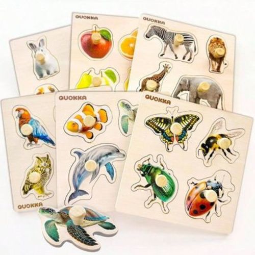 Wooden Puzzles for - 6 Pegged Animal Fruit Learning Toy Fo Multicolor Standard