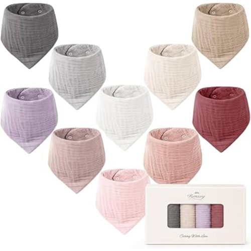 Konssy 10 Pack Baby Muslin Bandana Bibs for Drooling and Teething