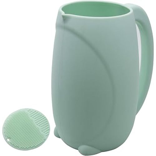 mandoo Baby Bath Rinse Cup - Food Grade Silicone - Shampoo & Body Washing Rinser Cup for Kids with Easy Grip Handle to Rinse Baby Shower - Baby Essentials (Mint+Brush)