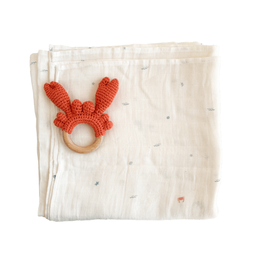 Nautical Swaddle and Teether Set, Crab