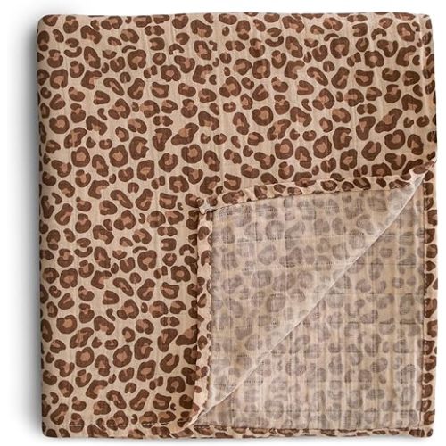mushie Muslin Baby Swaddle Blanket | 100% Organic Cotton (Leopard)