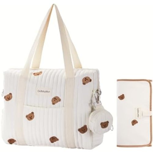 GOBABYMART 3pc Diaper Bag Tote Set, Hospital Bag for Labor & Delivery, Maternity Travel Bag with Changing Pad & Pacifier Case