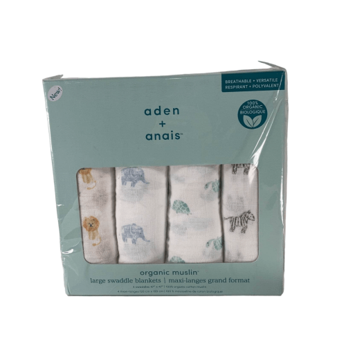 Aden + Anais Swaddle Organic Cotton Muslin 4 Pack  Animal Kingdom 47" x 47"