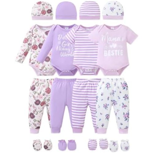 NZRVAWS Baby Girl Clothes Preemie Newborn Layette Essential Outfits Gift Infant Bodysuits Pants 20 Pieces 0-12 Months