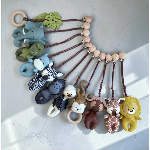 Safari Stroller Toy: Felt Jungle Animal Car Seat Toy, Baby Gift