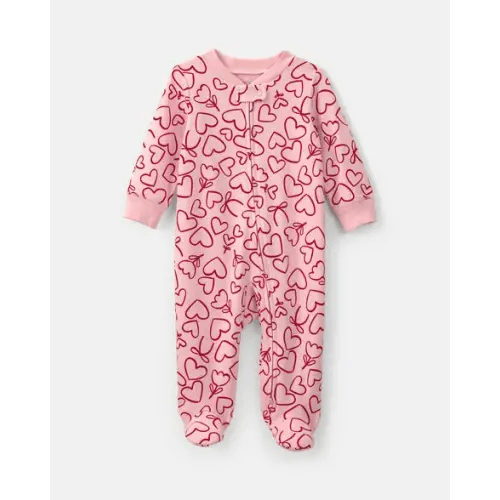 Baby Girl 2-Way Zip Valentine's Day Cotton Sleep & Play Pajamas - Pink | Carter's