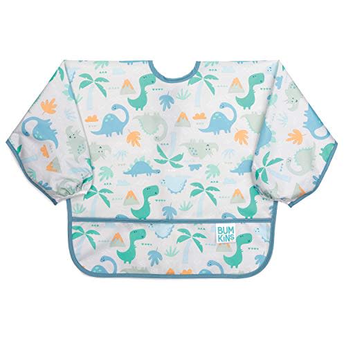 Bumkins Sleeved Bib/Baby Bib/Toddler Bib/Smock, Waterproof, Washable, Stain and Odor Resistant, 6-24 Months - Dinosaurs