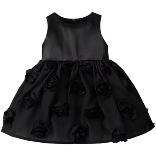 SOBOWO Baby Girl Black Dress Toddler Flower Sequin Tulle Sleeveless Birthday Wedding Formal Party Dresses Princess 0-24M