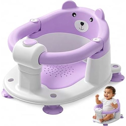 Baby Bath Seat for Babies 5-10 Months, Non-Slip Toddler Bath Seats for Babies Sitting Up, Safe Infant & Newborn Bathtub Chair with 4 Suction Cups & Soft Cushion for Shower,Lavender