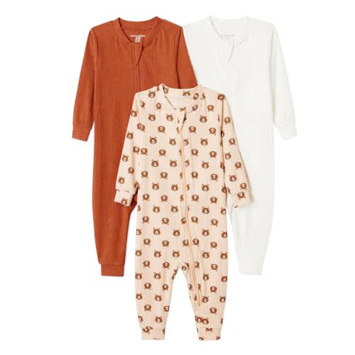 Amazon Essentials Unisex Babies' Ribbed Footless Pajamas, Pack of 3