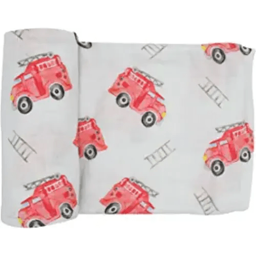 immispace - Ultra Soft Swaddle Blanket | Muslin Blankets for Girls & Boys | Newborns & Infants Gifts | 30% Organic Cotton + 70% Rayon | Large 47" x 47" | Machine Washable (Fire Truck)