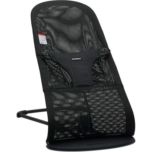 BabyBjörn Bouncer Bliss, Black Frame, Mesh, Black 2-in-1 Adjustable Baby Bouncer Seat and Toddler Chair, Newborn to Toddler (8-29 lbs), 4 Positions, Lightweight & Portable
