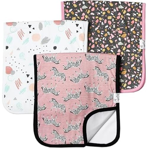 Copper Pearl Premium Baby Burp Cloths - 3-Pack Large Cotton Burp Cloths, Extra Soft Spit Up Rags with 3 Absorbent Layers, Perfect for Baby Boy and Baby Girl Gifts (21" x 10" Size, Zella Set)