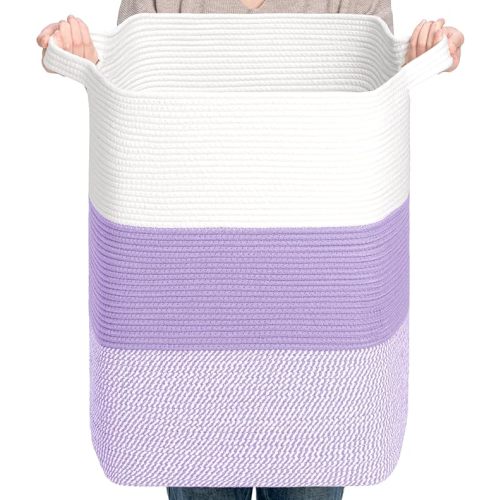 CLHMILY&Z 75L Laundry Basket Rectangular Lavender Rope - 16x13x22 Inches - Dirty Clothes and Soft Storage Bin for Blankets, Toys, and Nursery Essentials