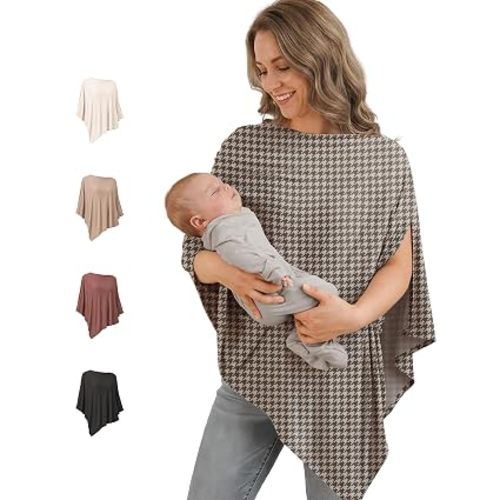 Konssy Rayon Made from Bamboo Nursing Cover for Breastfeeding, Buttery-Soft 360° Full Privacy Nursing Poncho, Breathable Stretchy Breastfeeding Cover, Multi-Use Car Seat Canopy (Blush Beige)