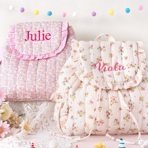Toddler Backpack: Kids Quilted Floral Bookbag, Personalized Child Pink Gingham School Bag, Girls Gift