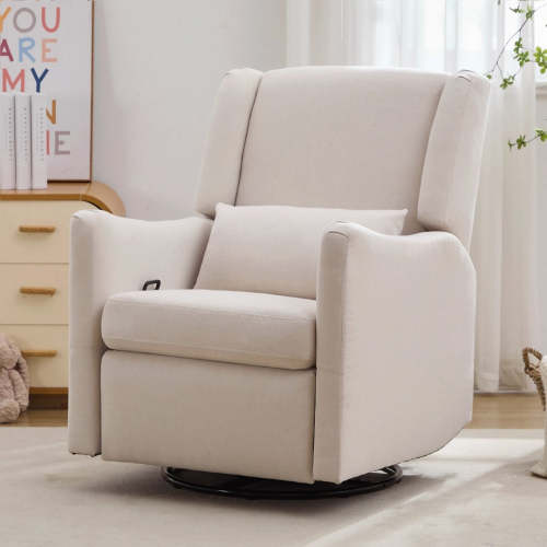 29.5'' Linen Wingback Glider Recliner With Swivel Base For Nursery Or Living Room