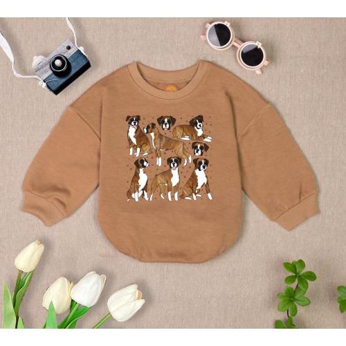 Boxer dog Romper Sweatshirt, Boxer Dog Christmas Bodysuit, Dog Pet Christmas Baby Gift, Tis The Season Boxer, Merry Woofmas Baby Clothing