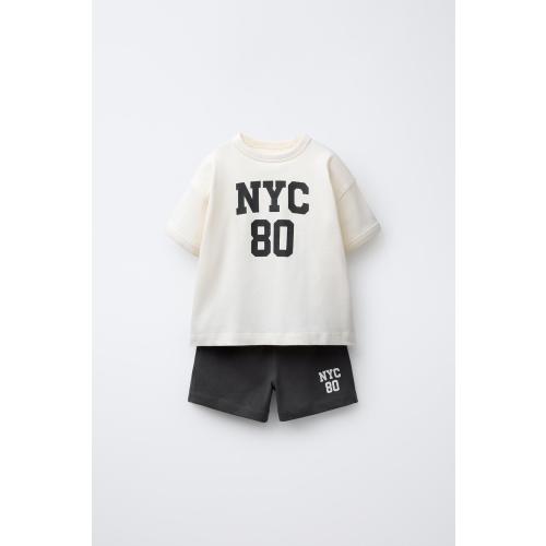 SPORTY JOGGING T-SHIRT AND BERMUDA SET - Black / Ecru | ZARA United States