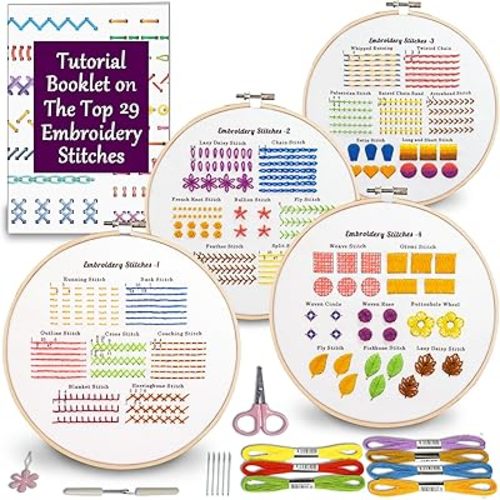 Bradove Classic Embroidery Stitches Practice Kit, Embroidery Kit for Beginners with Stamped Embroidery Patterns, Beginner Embroidery Kit for Adults, Hand Embroidery Kit for Kids, Stitches Kit