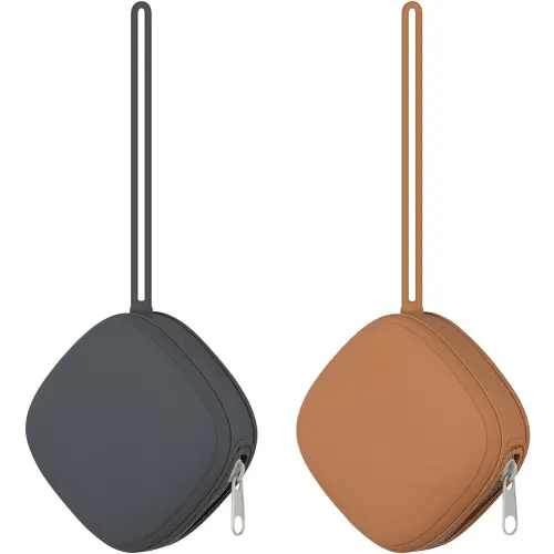 2 Pack Silicone Pacifier Holder Case, Portable Silicone Pacifier Case for Diaper Bag, BPA Free Newborn Baby Pacifiers Silicone Pouch for Boys & Girls (Clay+Dark Grey)