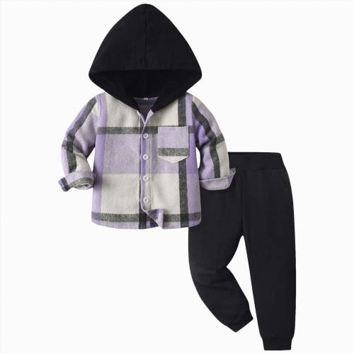 Gvdentm Size 7 Boys Clothes Boys Clothes 2Pcs Plaid Shirt and Pocket Sweatpants Outfits for Fall Winter Boy Clothes Sets(Purple,6-12 Months)