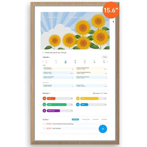 ApoloSign 15.6-inch Digital Calendar: Dual Mode Calendar with Google Play & Multi-calendar Sync, Electronic Planner & Chore Chart, Smart Touchscreen, Interactive Display for Family Schedules (Teak, 15.6")