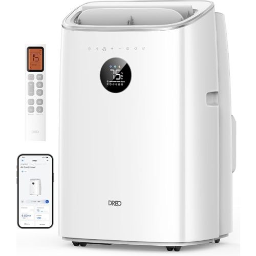 DREO Portable Air Conditioner 318S, 8000 BTU ASHRAE (5000 BTU DOE) Smart AC Unit for Bedroom with Drainage-free Cooling, Fan&Dehumidifier 3 in 1, APP/Voice/Remote, Quiet Standing AC for Room Indoors