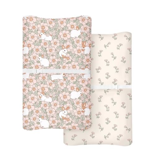 Changing Pad Cover for Baby Boys Girls 2 Pack, Fits Standard 32”×16” Changing Table Pads, Silky Breathable Stretch Knit, Machine Washable (Butterfly Garden)