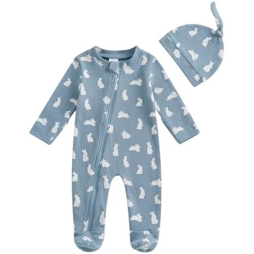 YINGISFITM My First Easter Baby Girl Boy Outfit Footie Romper Waffle Knit Zipper Onesie Jumpsuit Newborn Easter Clothes