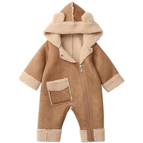 Newborn Baby Fleece Jumpsuit Long Sleeve Winter Bear Romper Hooded Zipper Snowsuit Soft Warm Pramsuit 0-18 Months