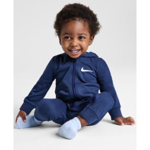 Baby Essentials Hooded French Terry Coverall & 3-Pack Core Ankle Gripper Socks
